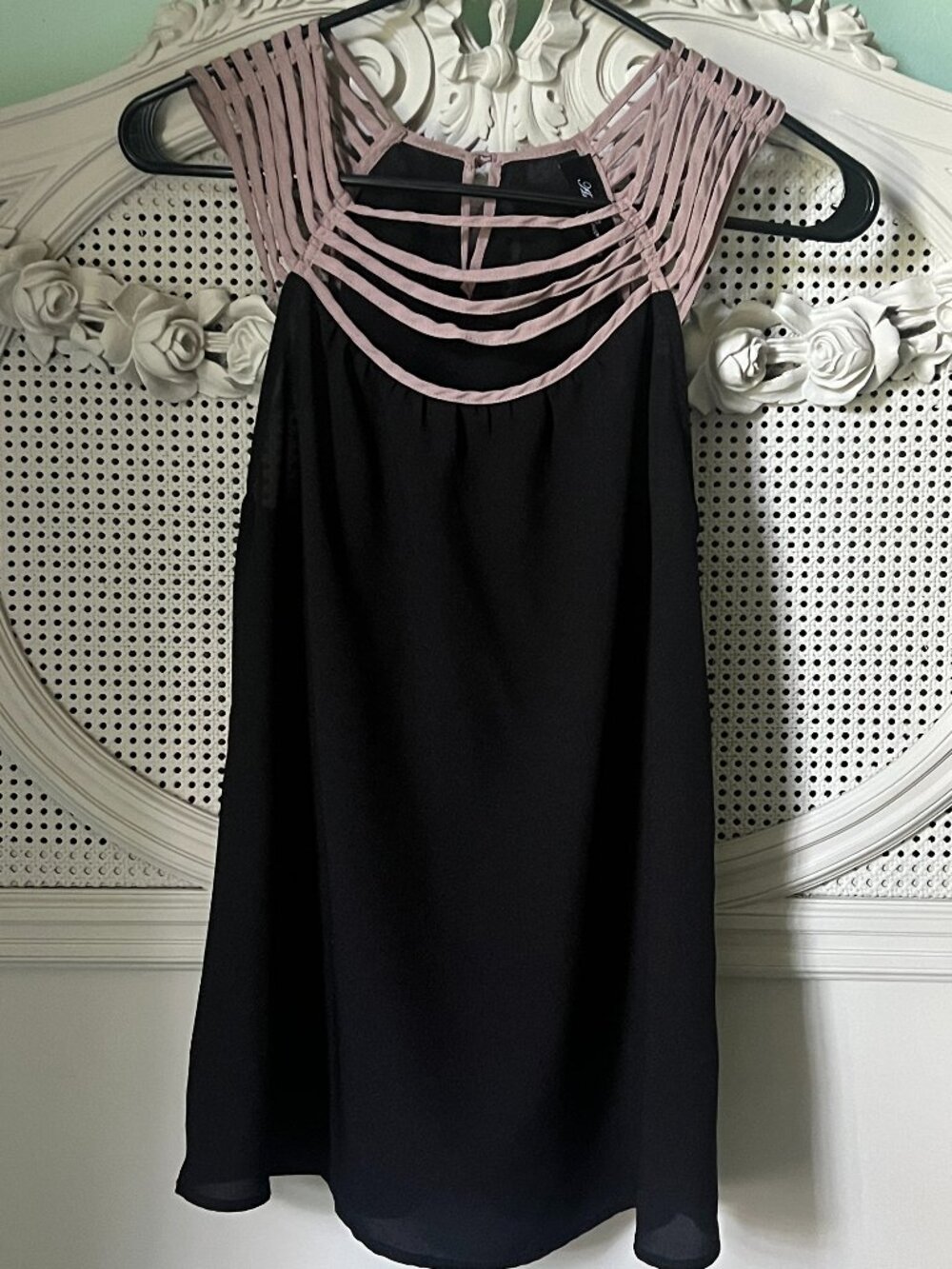 Anna Grace Black Caged Neck Halter Top Blouse Size M